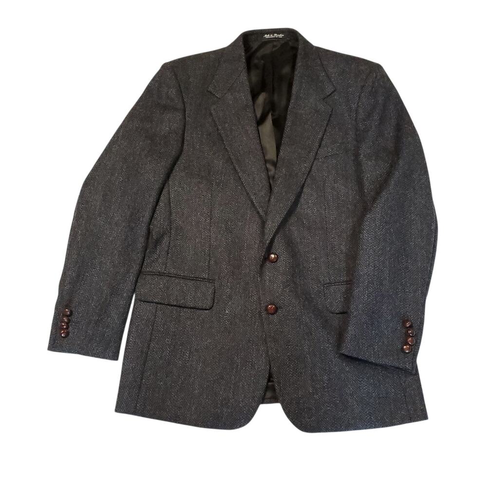 Robert Stock Gray Wool Tweed Sport Coat Academia Professor Blazer Jacket 40L